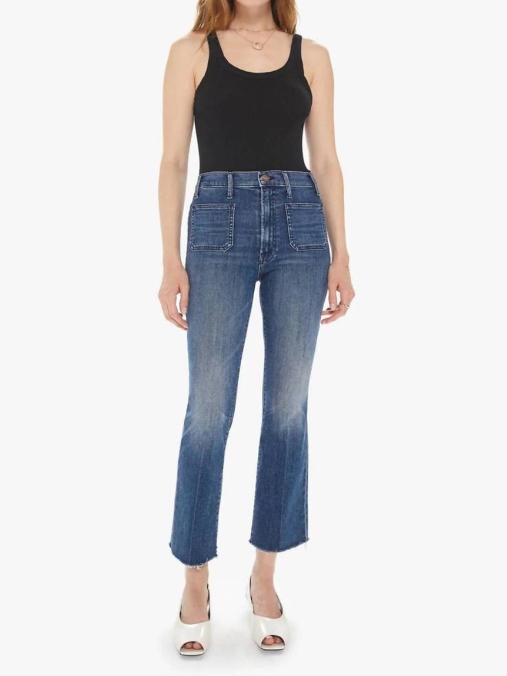 Mother Jeans The Hustler Patch Pocket Ankle Fray in Going Out For The Evening